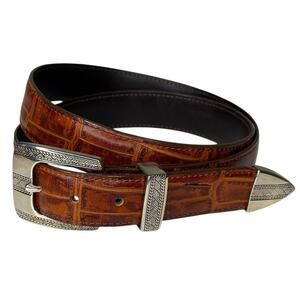 Top Grain Leather Croc Embossed Belt W/ Silver Tone Hardware Size 36 Made in USA